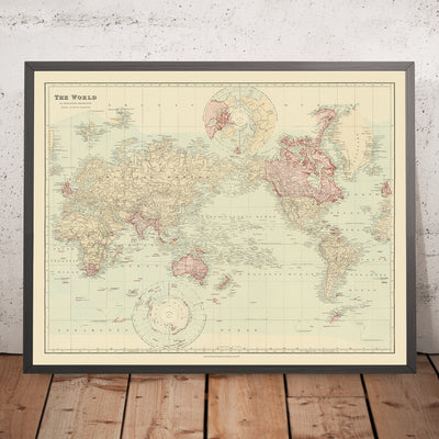Antigua carta mundial de Mercator del Imperio Británico por Stanford, 1894: Centrada en el Pacífico 