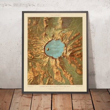 Antica mappa del Parco nazionale del Crater Lake, 1915: Wizard Island, Phantom Ship, Llao Rock, caldera di Mazama, Monte Scott 