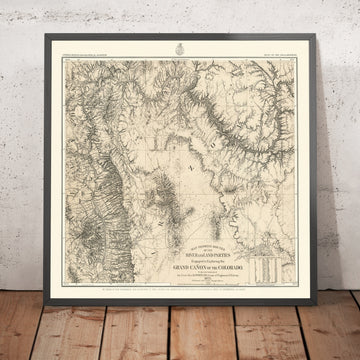 Antiguo mapa topográfico del Gran Cañón de Wheeler, 1878: Black Cyn., Virgin R., Camp Mohave, Needles, río Colorado. 