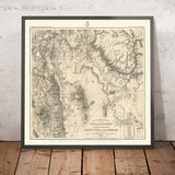 Ancienne carte topographique du Grand Canyon par Wheeler, 1878 : Black Cyn., Virgin R., Camp Mohave, Needles, Colorado R. 