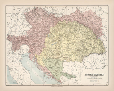 Old Map of Austria-Hungary by Black, 1884: Vienna, Budapest, Alps, Danube, Adriatic