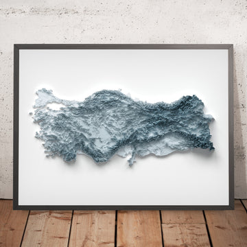 A framed image of a 3D style topographic relief map ofTurkey