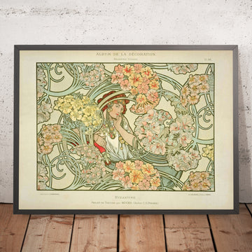 A framed image of Byzantine by Alphonse Mucha, 1900