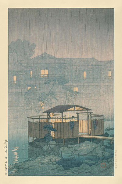 Onsen Aguas Termales y Lluvia en Shuzen-ji por Hasui Kawase 1935 