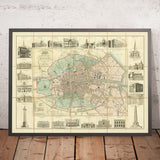 Alte Karte von Dublin von Cooke, 1836: St. Patrick's Cathedral, Trinity College, O'Connell St, Merrion Sq, Fluss Liffey 