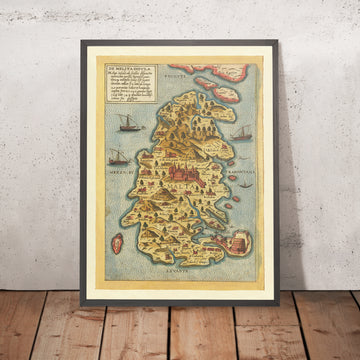 Old Map of Malta by Camocio, 1565: Mdina, Birgu, Senglea, Fort St. Angelo, Gozo