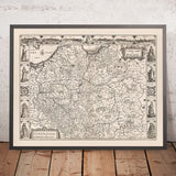 Vecchia mappa monocromatica della Polonia di Speed, 1676: Varsavia, Cracovia, Danzica, Mare Orientale (Baltico) 