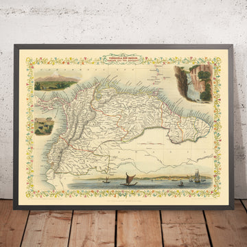 Antica mappa del Nord America del Sud di Tallis, 1851: Venezuela, Colombia, Ecuador, Guayana, Panama 