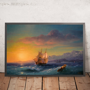 A framed image of Ship at Sunset off Cap Martin by Ivan Konstantinovich Aivazovsky, 1859