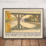 Zürich Reiseplakat: Bremgarten-Dietikon-Bahn von Plinio Colombi, 1912 