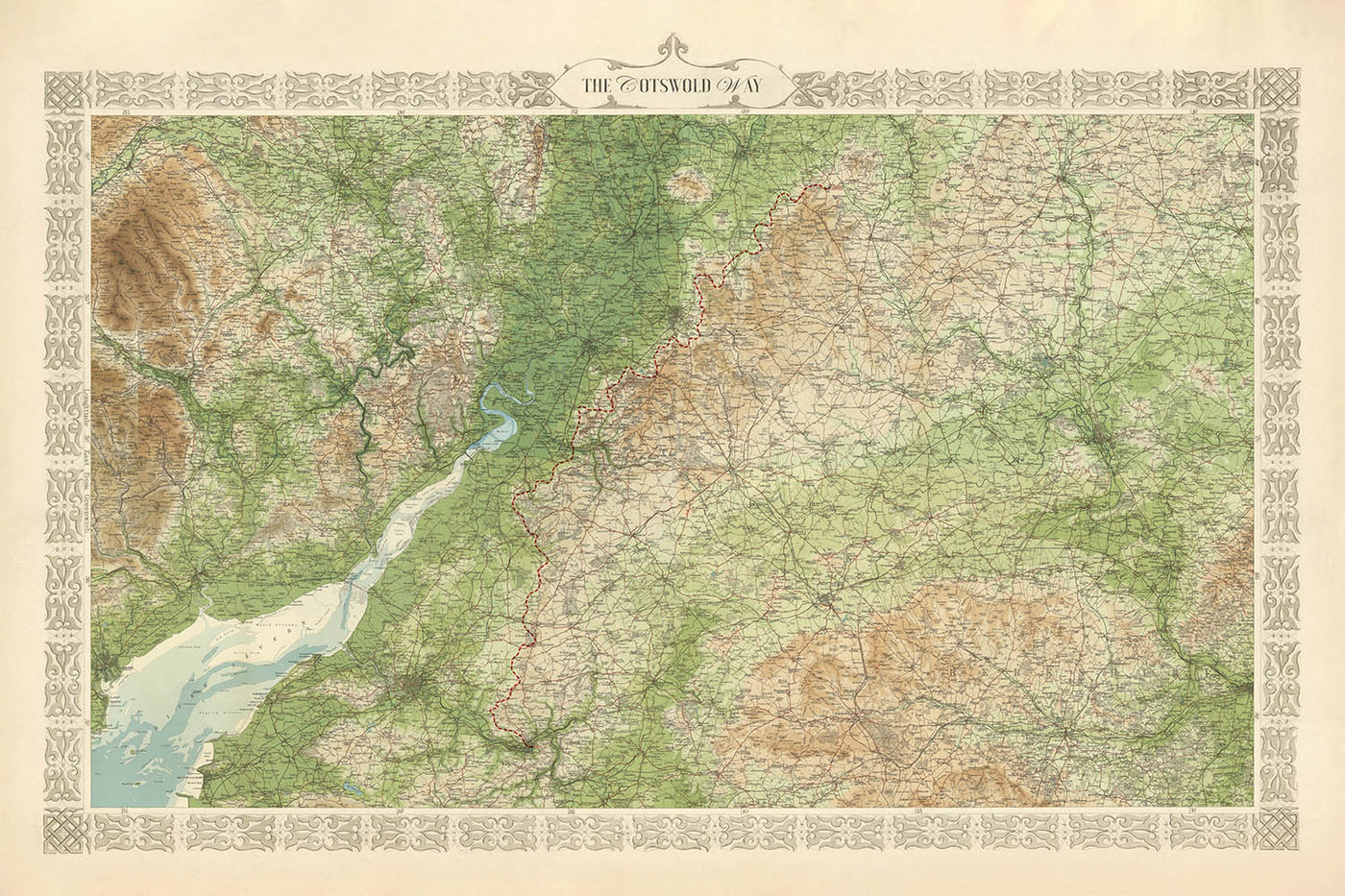 Antigua Mapa del Cotswold Way por Bartholomew y The Unique Maps Co. 