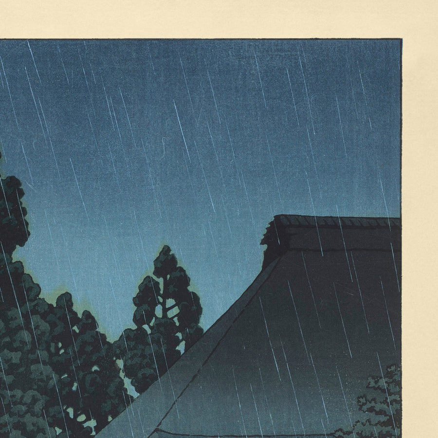 Evening Rain at a Lakeside Tearoom by Hasui Kawase 1935