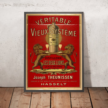A framed image of Distillerie les Deux Lions Vintage Drinks Advertising Poster, 1910