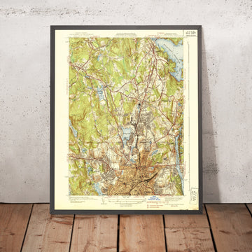 Old Map of Worcester, Massachusetts by USGS, 1939 – Lake Quinsigamond & Blackstone River