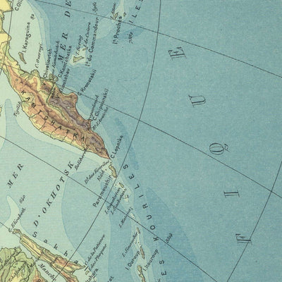 Old Physical Map of Asia by Schrader, 1931: Vivid Relief, Paris Meridian