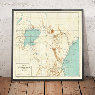 Old Map of the German Emin Pasha Expedition by Peters, 1891: Zanzibar, Kilimanjaro, Lake Victoria, Uganda, East Africa
