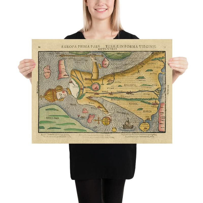 Ancienne "Reine" Carte de l'Europe par Bunting, 1616 : Symbolisme Habsbourg, Allégorie Historique 