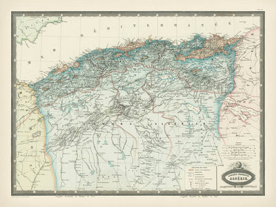 Old Map of Algeria by Garnier, 1860: French Africa, Algiers, Oran, Constantine