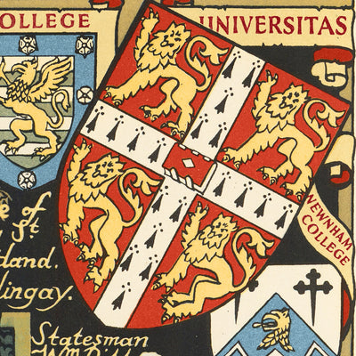 Old Pictorial Map of Cambridge by Lee, 1948: King's College, River Cam, Bridge of Sighs, Trinity College, St. John's