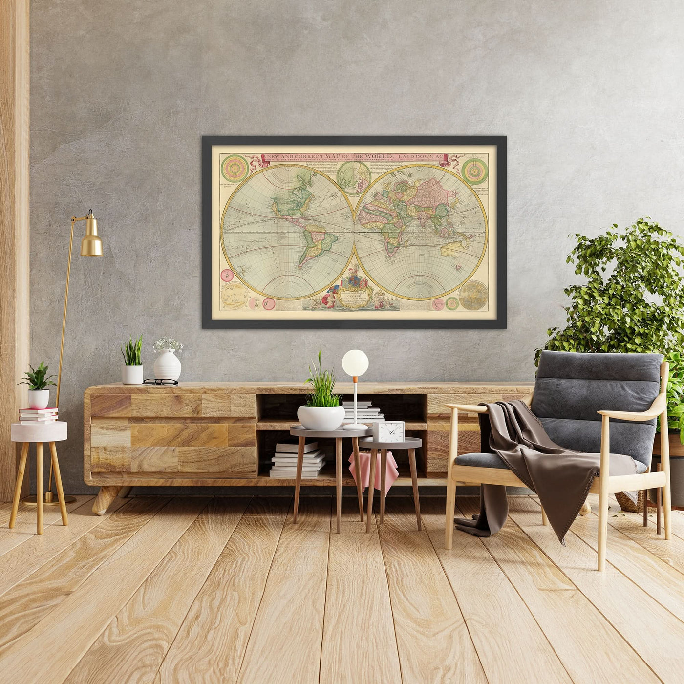 Gran mapa mundial hemisférico antiguo de Moll, 1760: California como isla, Hokkaido en Siberia 