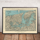 Ancienne carte Birdseye de la région de Puget Sound, 1927 : Seattle, Tacoma, péninsule Olympique, îles San Juan, mont Rainier 