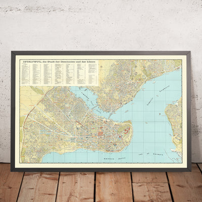 Große alte Karte von Istanbul von Özden, 1966: Vogelperspektive, Hagia Sophia, Topkapi, Blaue Moschee, Bosporus 