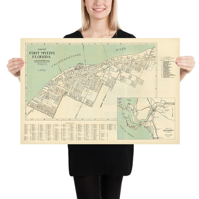 Old City Map of Fort Myers Florida by Frank B. Dolph, 1945: Caloosahatchee, City Hall, Yacht Basin, Courthouse, Golf Course