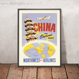 China Travel Poster: The Overland Route by Northwest Orient Airlines, 1950