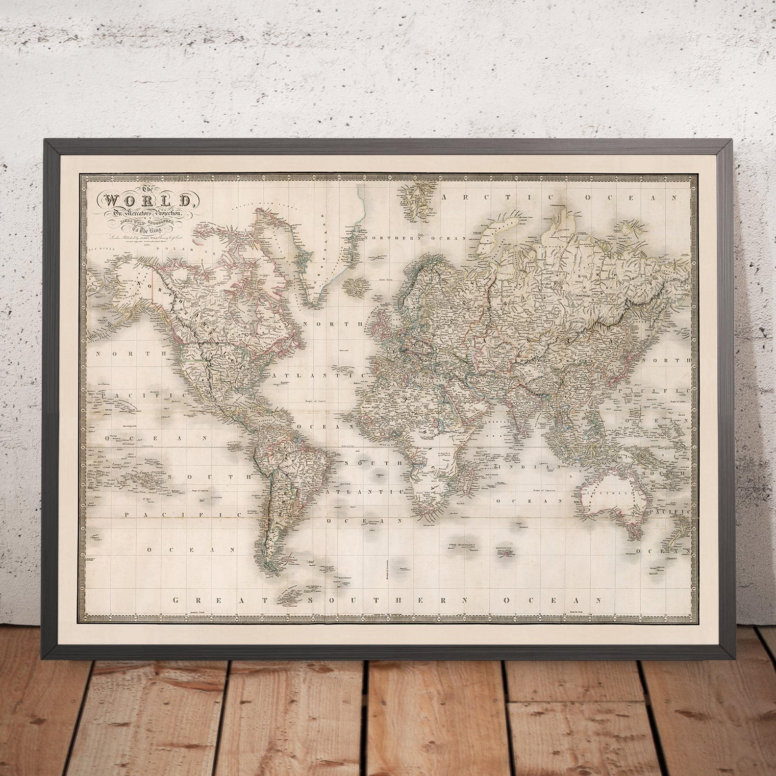 Unique Mundo Antiguo mapa del mundo de Wyld, 1837: proyección de Mercator, retícula ...