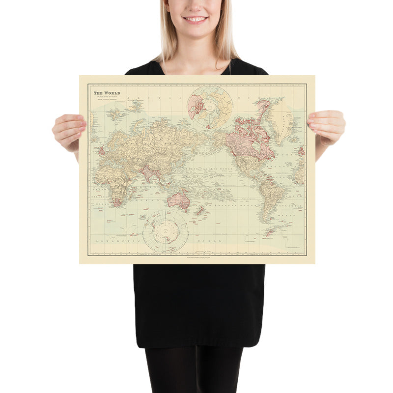 Antigua carta mundial de Mercator del Imperio Británico por Stanford, 1894: Centrada en el Pacífico 