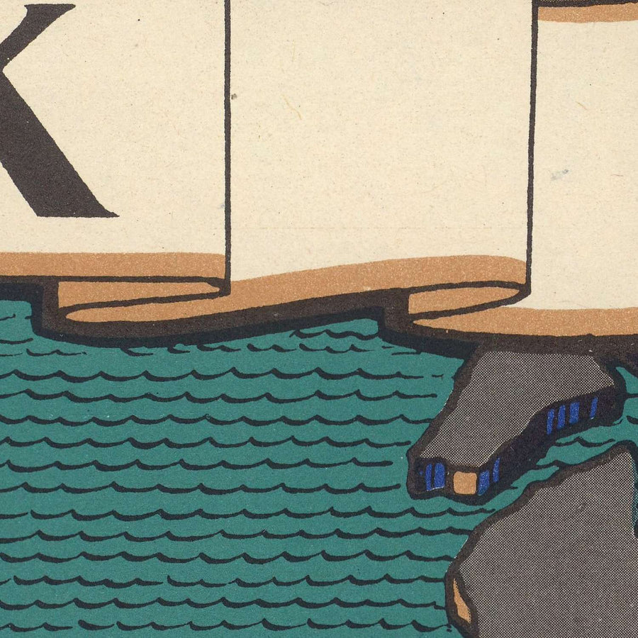 Old Pictorial Military Map of Britain in World War II by Blake, 1944: English Channel, Allied Offensives