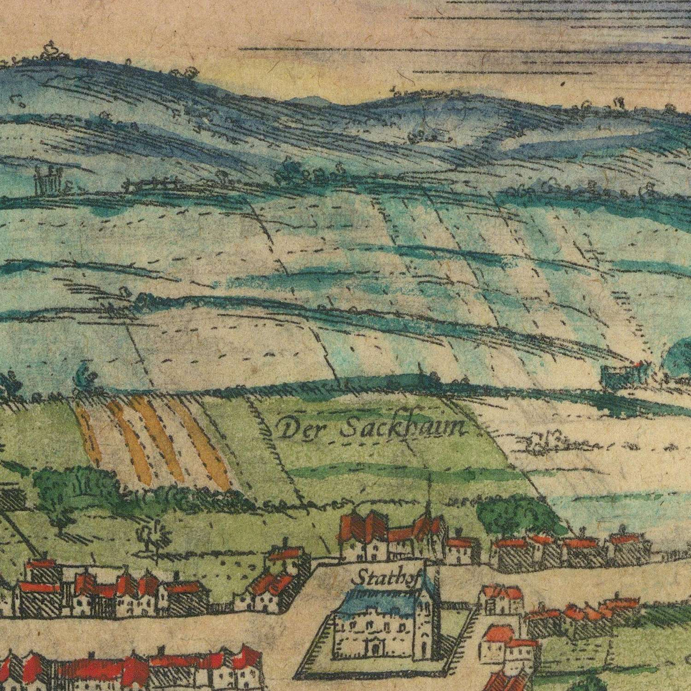 Ancienne carte de Kaliningrad et de Riga par Braun & Hogenberg, 1599 : Églises, Tours, Bateaux, Ports, Tenues 