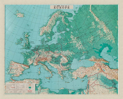 Old 3D Relief Map of Europe by Aero Service Corporation, 1956