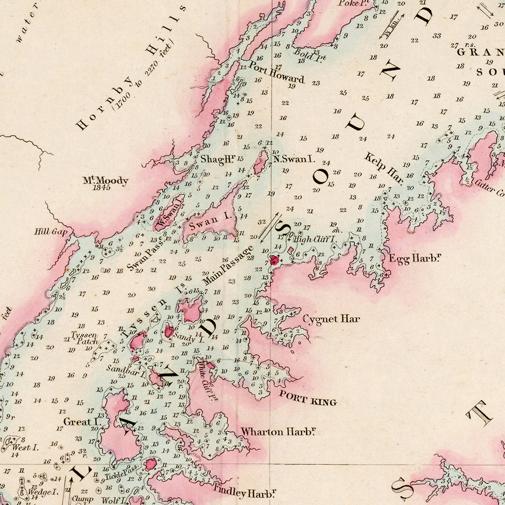 Mapa antiguo de las Islas Malvinas por Arrowsmith, 1848: Puerto Stanley, Bahía Charlotte, Puerto Ross, Inset Mundo 