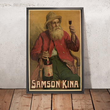 A framed image of Samson Kina Vintage Drinks Advertising Poster by Ernest Godfridnon, 1908