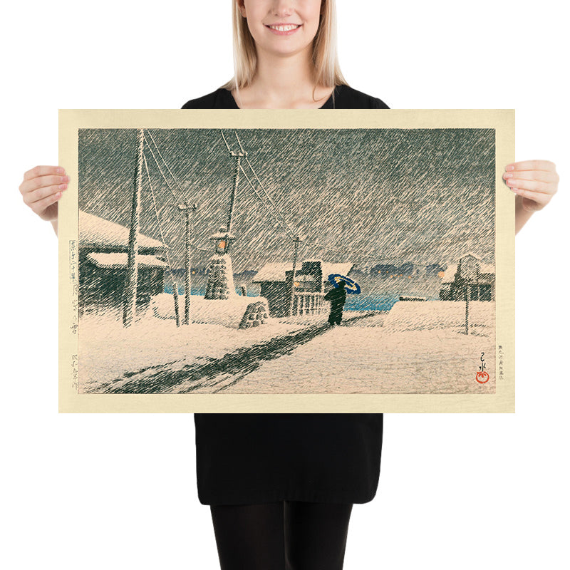 Tempête de neige à Tsukishima par Hasui Kawase, 1935 