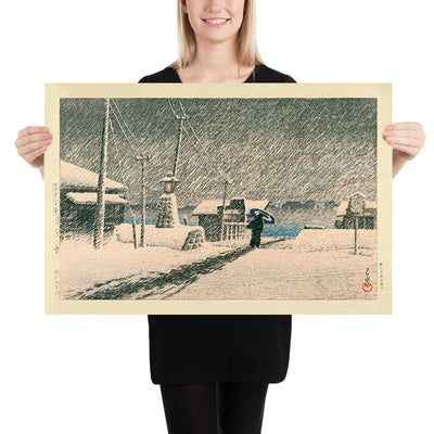 Tempête de neige à Tsukishima par Hasui Kawase, 1935 