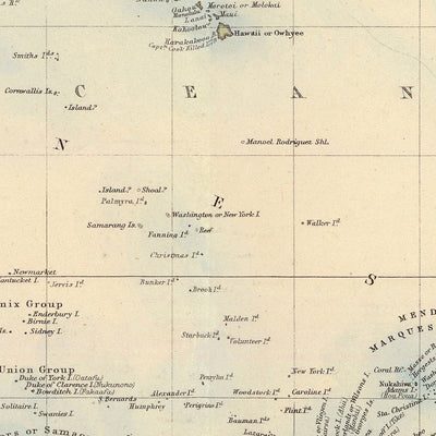 Antigua mapa del Pacífico por Fullarton, 1872: Polinesia, Australia, Nueva Zelanda, Américas 