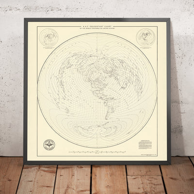 Antigua Mapa Mundial Azimutal Centrado en los Estados Unidos, 1947 