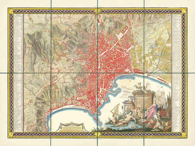 Large Old Map of Naples by Rizzi-Zannoni, 1794: Borgo Santa Lucia, Chiaia, Toledo, Porta Capuana, San Carlo