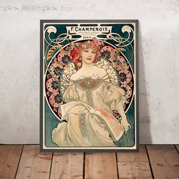 A framed image of F. Champenois Imprimeur-Éditeur by Alphonse Mucha, 1898