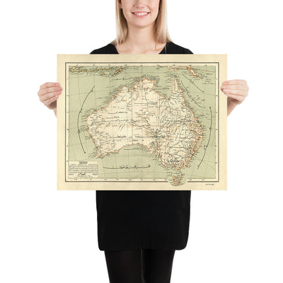 Ancienne carte ottomane arabe de l'Australie par Eşref, 1893 