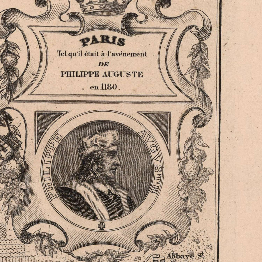 Mappa antica di Parigi medievale di Vuillemin, 1869: Notre-Dame, Île de la Cité, Senna, Louvre, Mura della città 