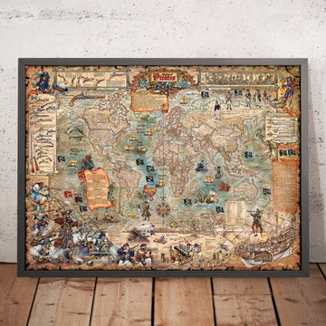 Ancienne carte du monde des pirates par Ray&Co, 2025 : navires pirates, armes, histoire 