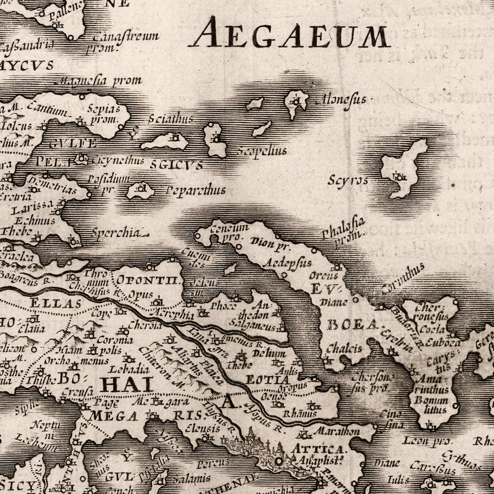Ancienne carte de la Grèce par Speed, 1676 : Athènes, Corinthe, mer Égée, navires 