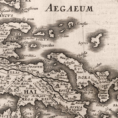 Ancienne carte de la Grèce par Speed, 1676 : Athènes, Corinthe, mer Égée, navires 