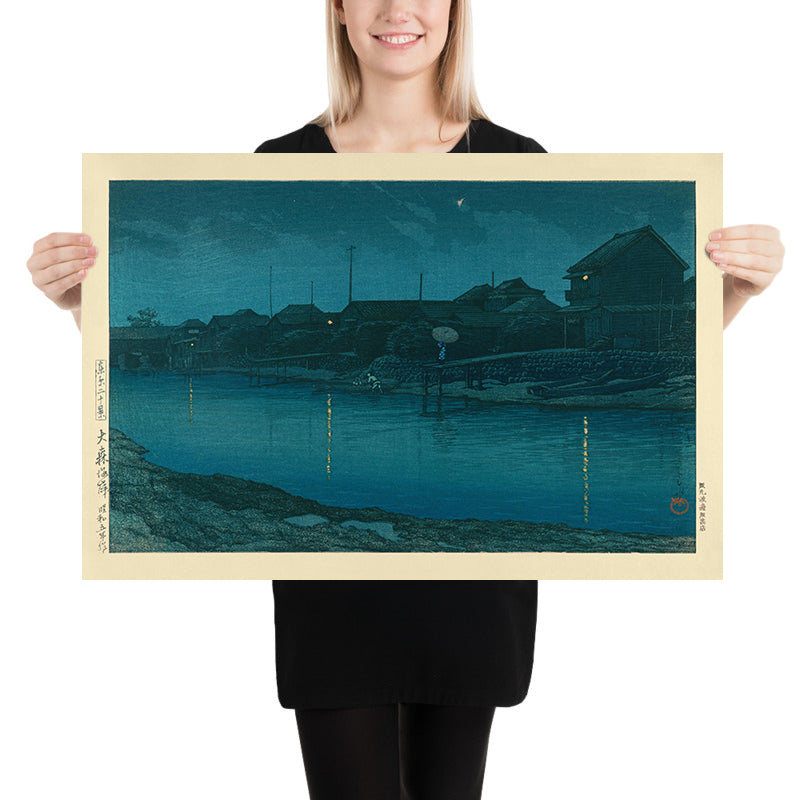 Nachtstrand-Szene in Omori von Hasui Kawase, 1935 