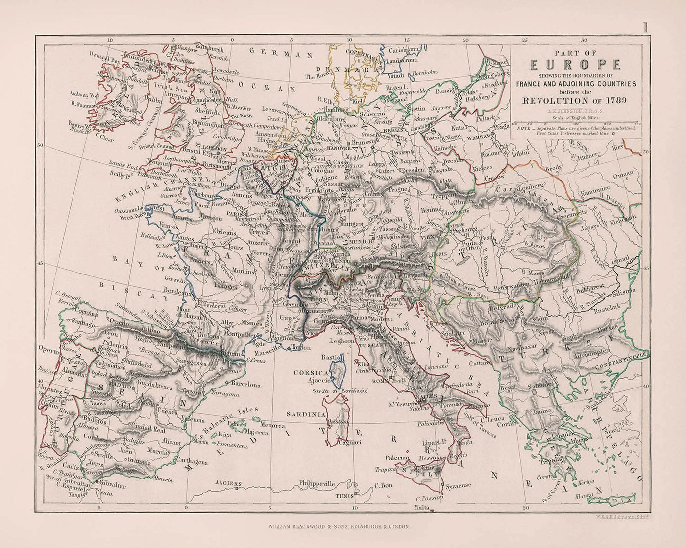 Ancienne carte de l'Europe avant la Révolution française et les guerres napoléoniennes, 1789 
