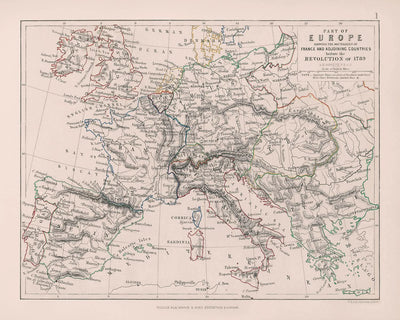 Ancienne carte de l'Europe avant la Révolution française et les guerres napoléoniennes, 1789 