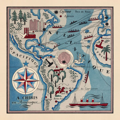 Old Map of the Americas by Mazuyer, 1931: Vivid Illustrations, Cultural Artifact, Pictorial Style